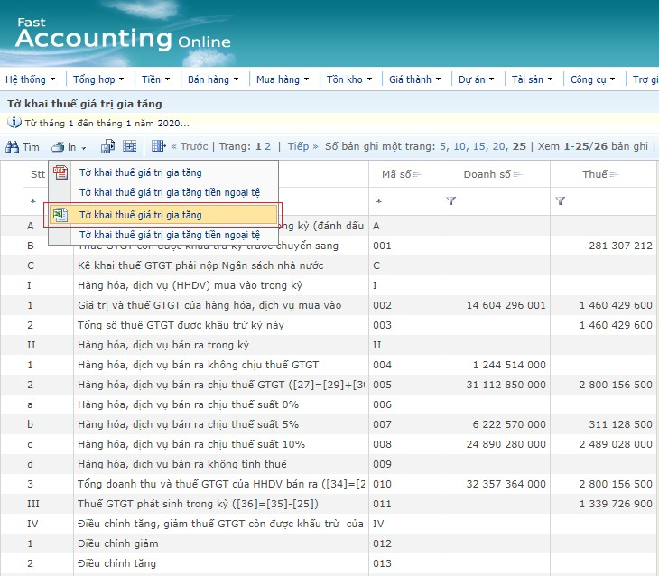 Kết xuất báo cáo dạng tệp Excel từ FAO